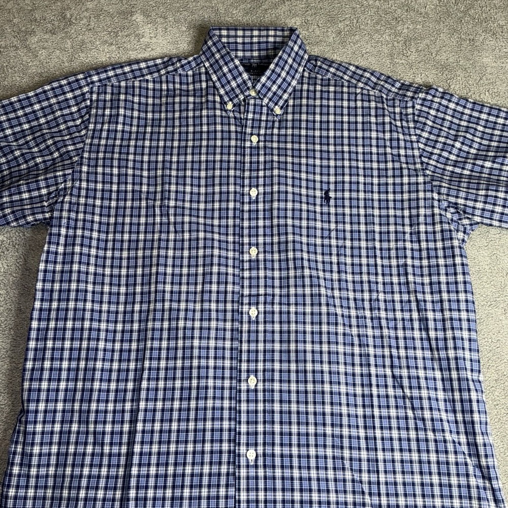 Ralph Lauren Blake Shirt Mens M Blue Plaid Short Sleeve Button‎ Front Casual